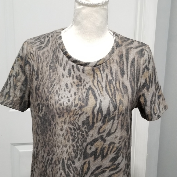 NWT Zara Circular Womens Shirt Dress M Gray Animal Print RuffledSleeve NWT - Picture 6 of 11